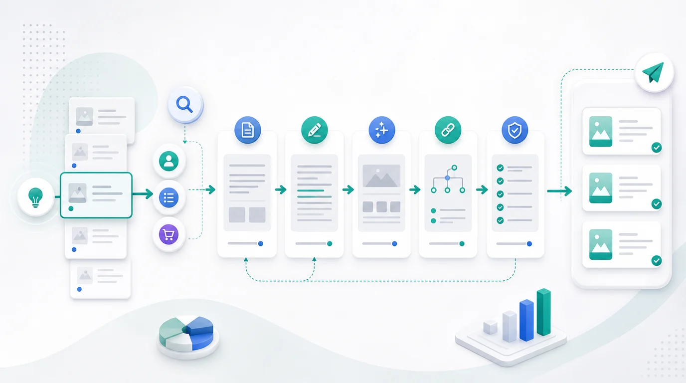 Blog post templates workflow from idea cards to approved article queue