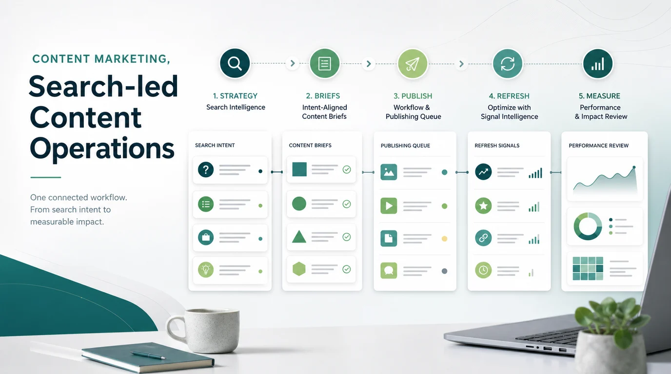 Search-led content marketing operations workflow from strategy to measurement