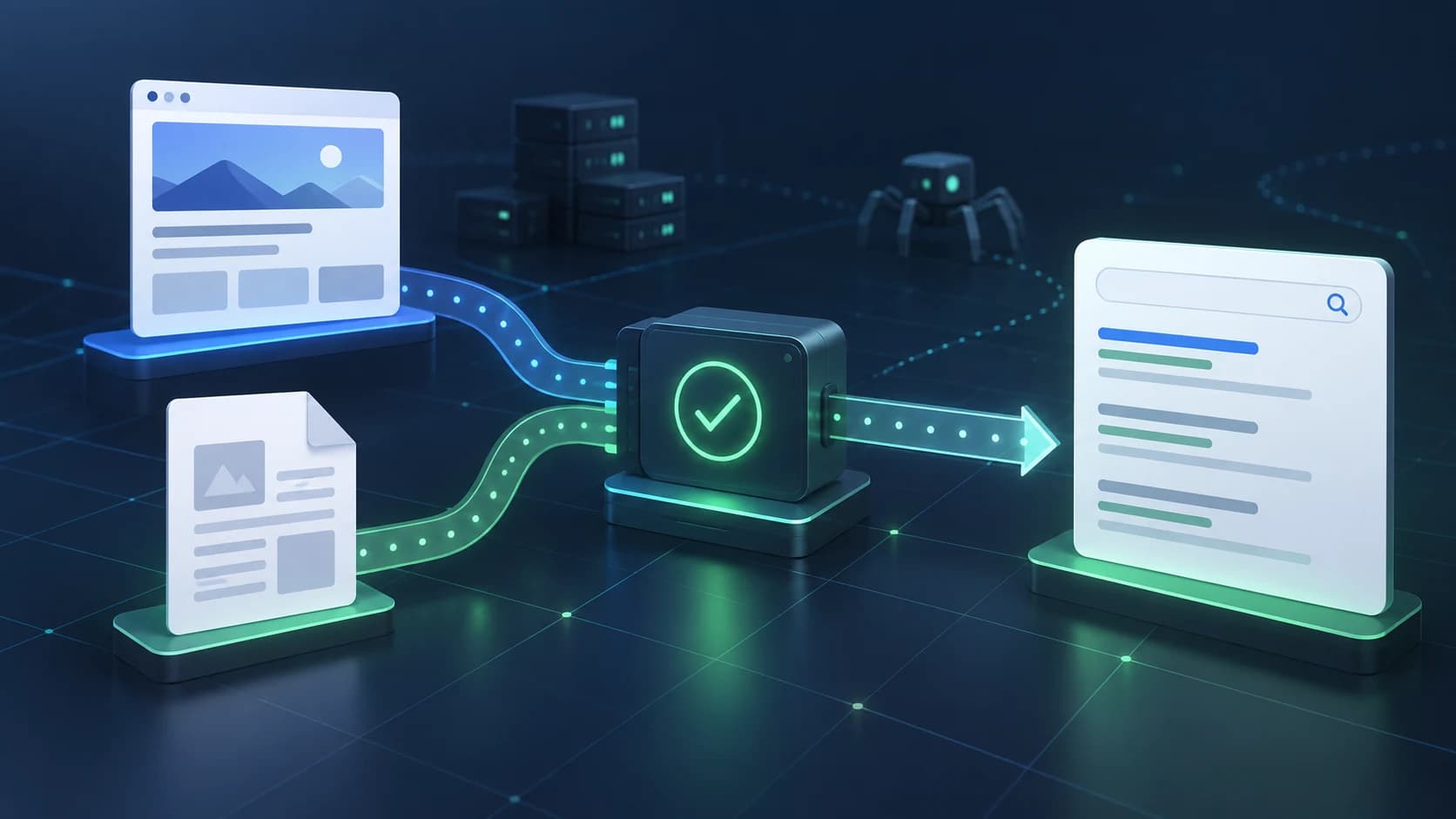 Editorial decision path connecting a web page and document to technical validation
