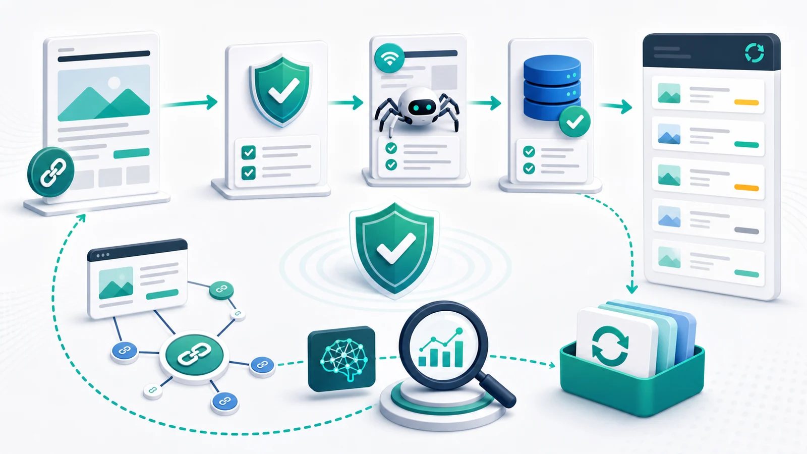 Affiliate SEO validation loop from disclosure review to crawl checks, internal links, AI visibility monitoring, and refresh queue