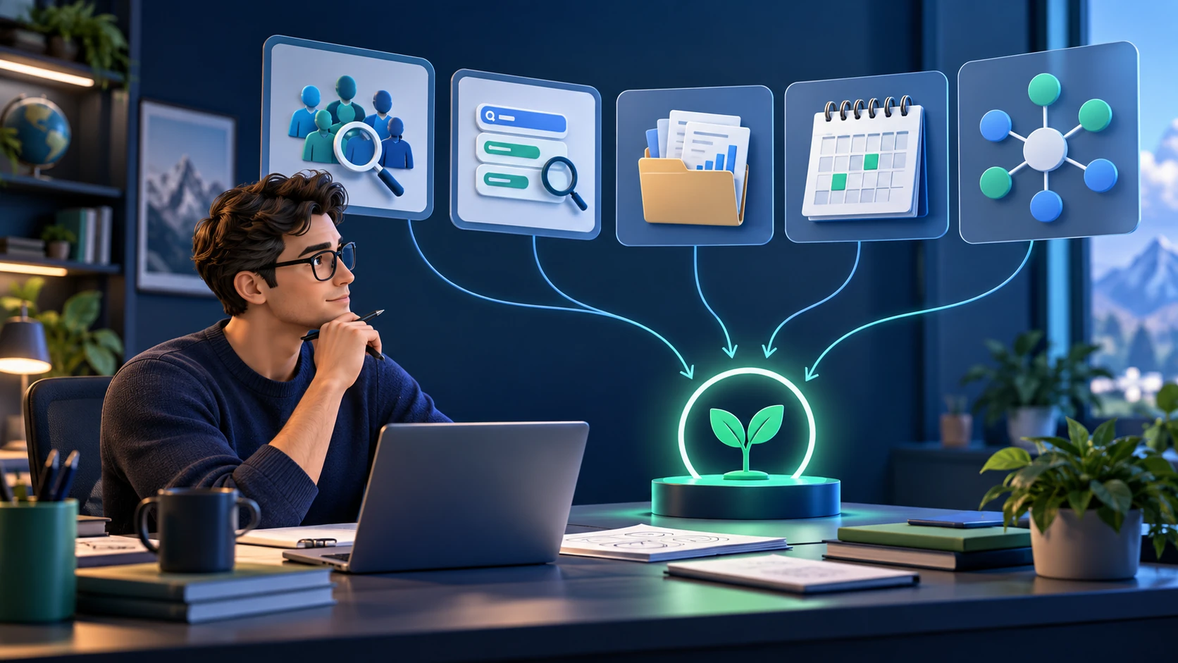 SEO operator choosing an affiliate niche from linked audience, search, evidence, maintenance, and content-cluster signals