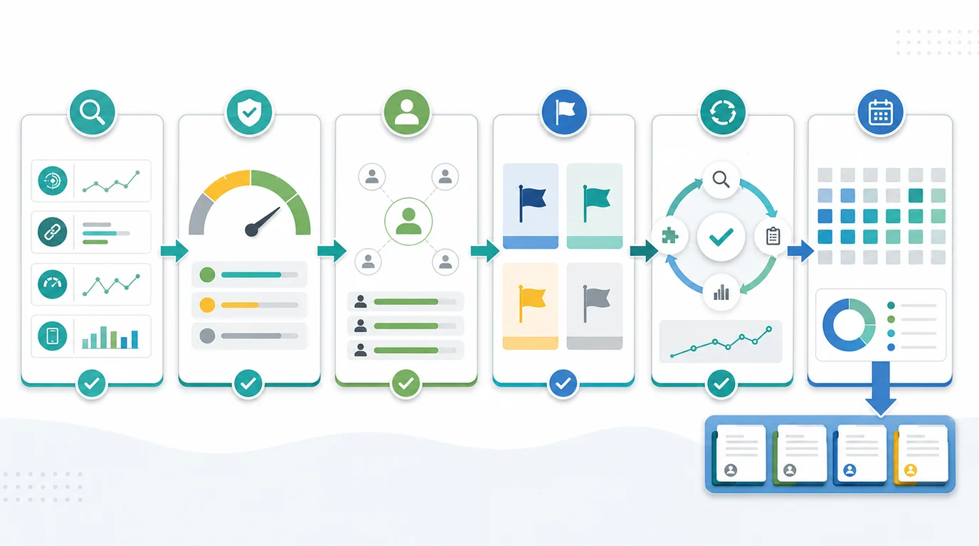 Workflow from free SEO tool checks to assigned action queues
