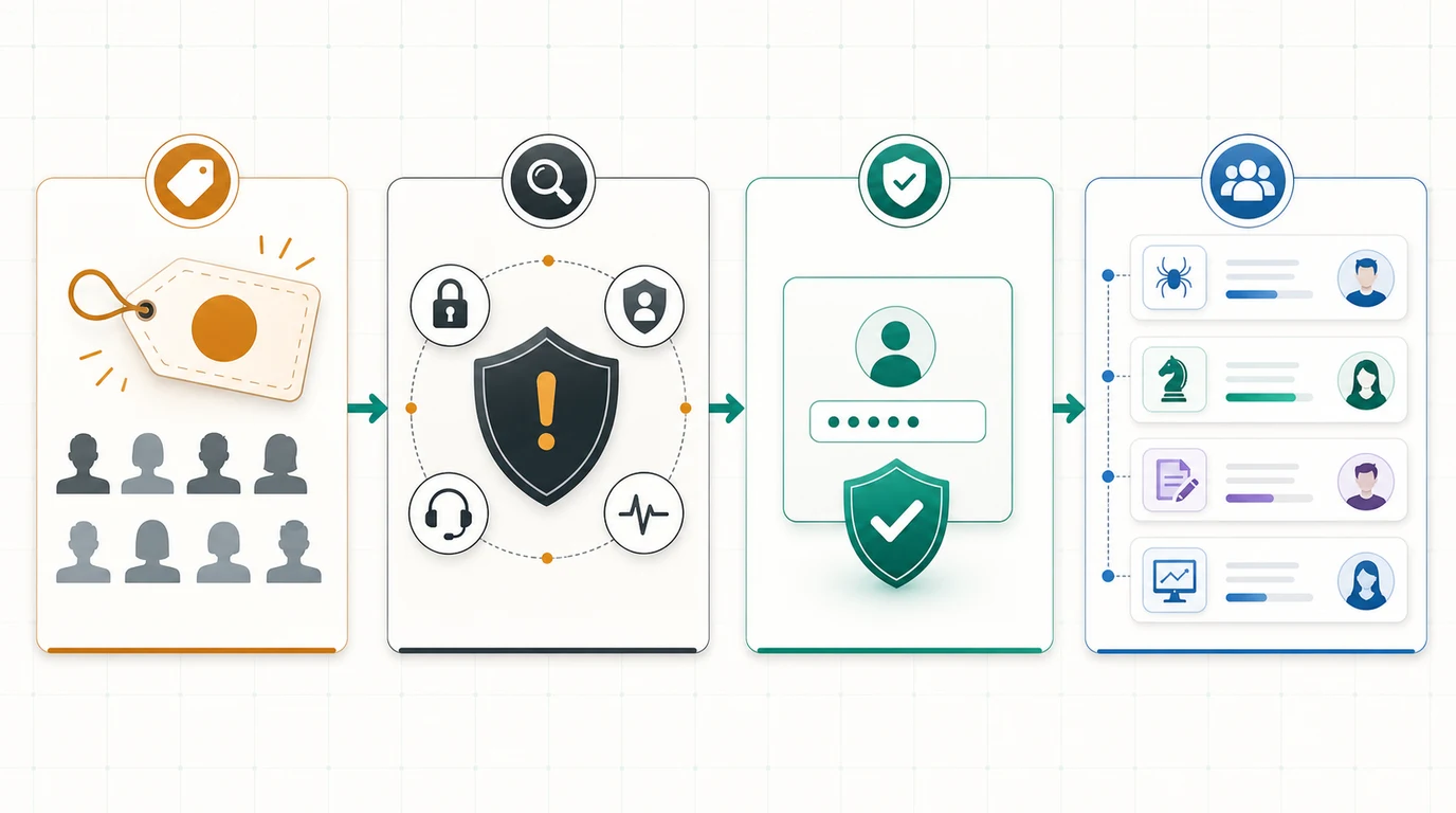 Workflow for checking a shared SEO account offer, verifying risk, choosing official access, and routing work