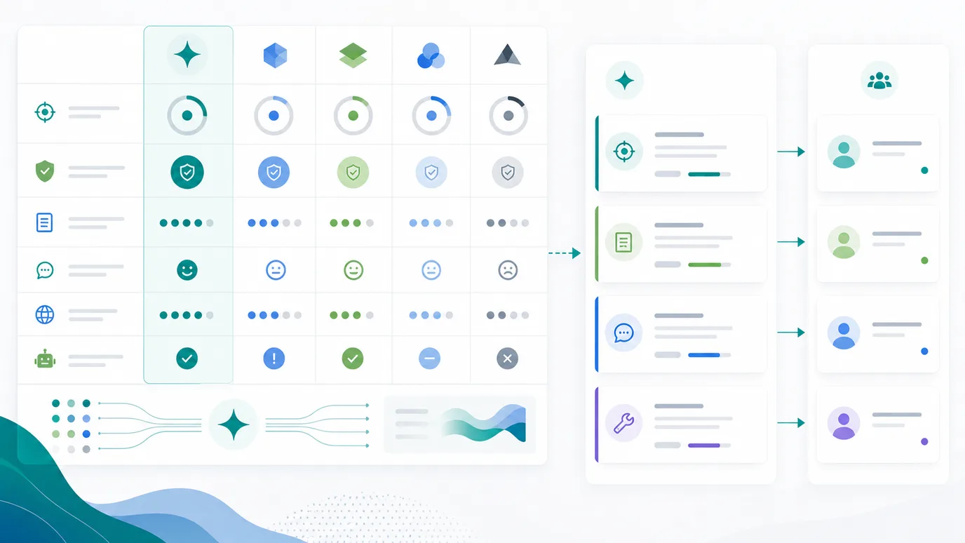 AI search competitor scorecard comparing source quality, citation strength, sentiment, crawl eligibility, and owner handoff