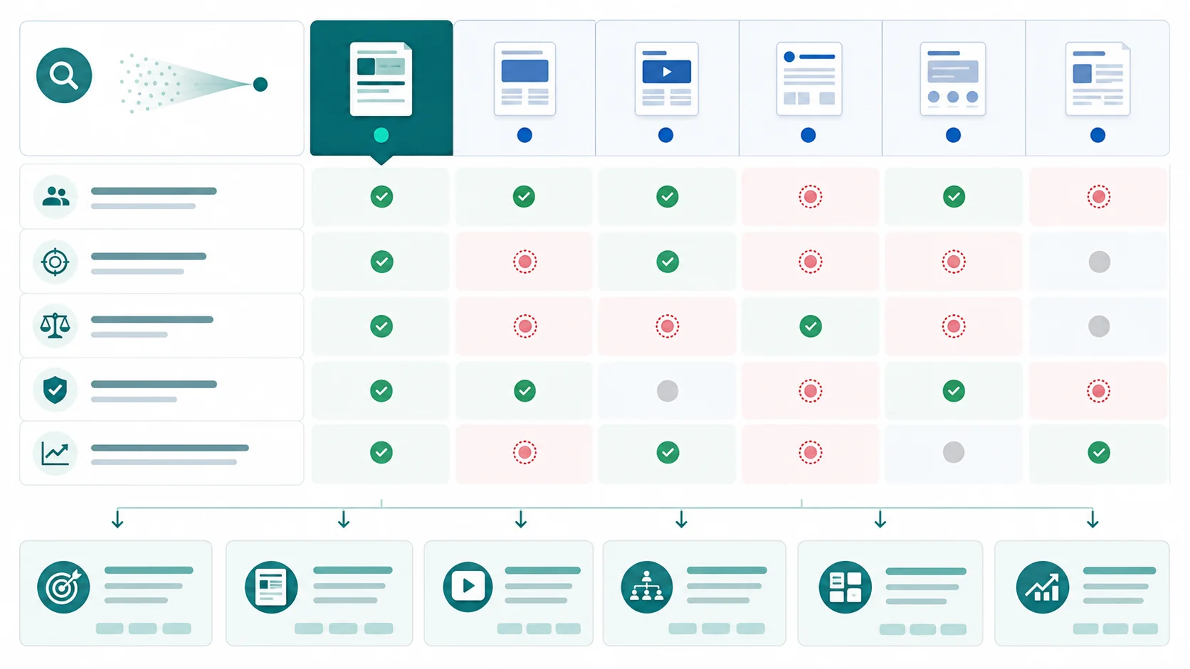 B2B AI search visibility matrix showing source-page and competitor gaps