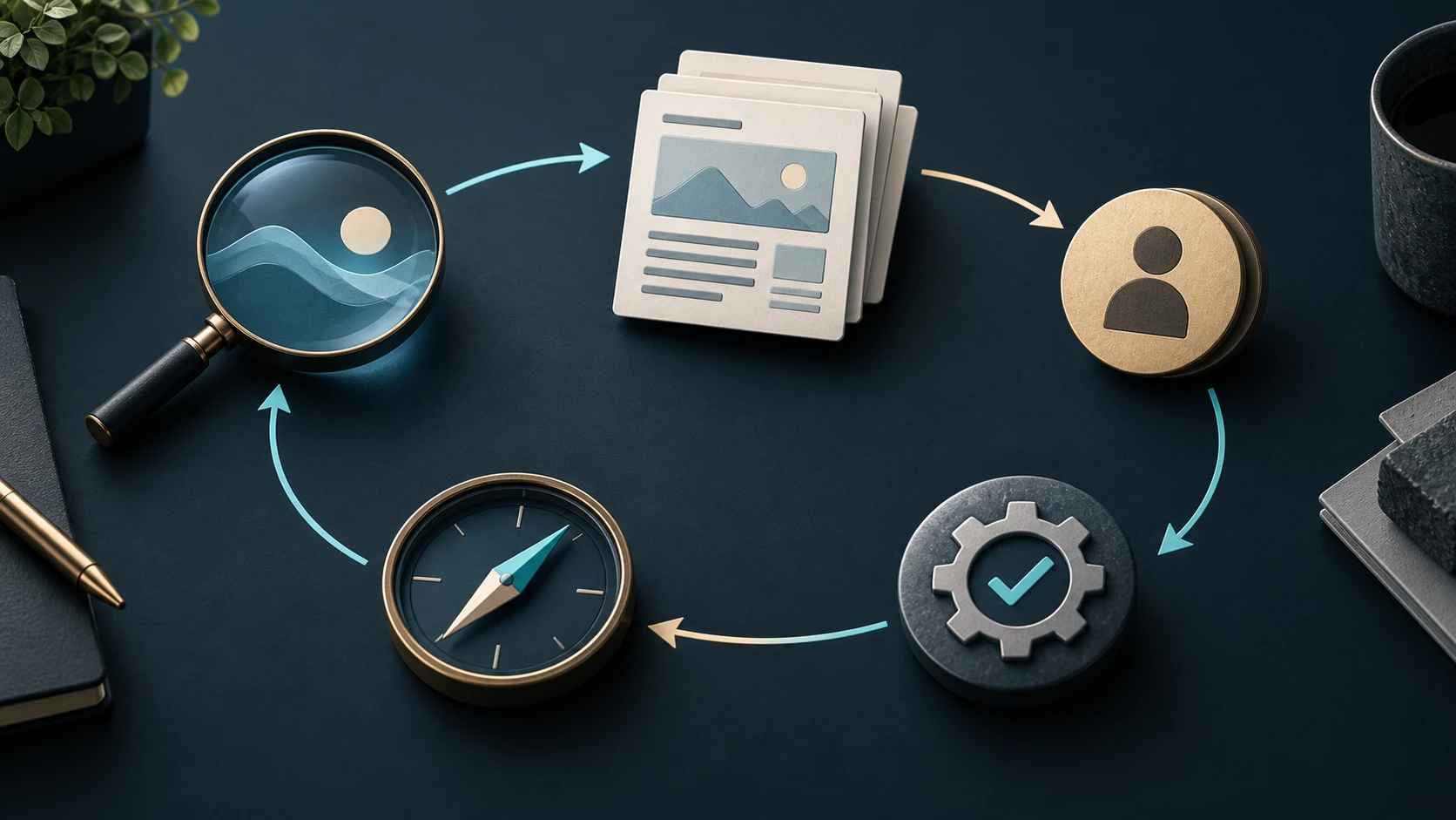 B2B SEO operating loop connecting search demand, page execution, owner handoff, technical validation, and the next strategy decision