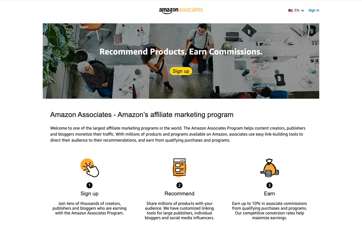 Official Amazon Associates page screenshot used as public product evidence