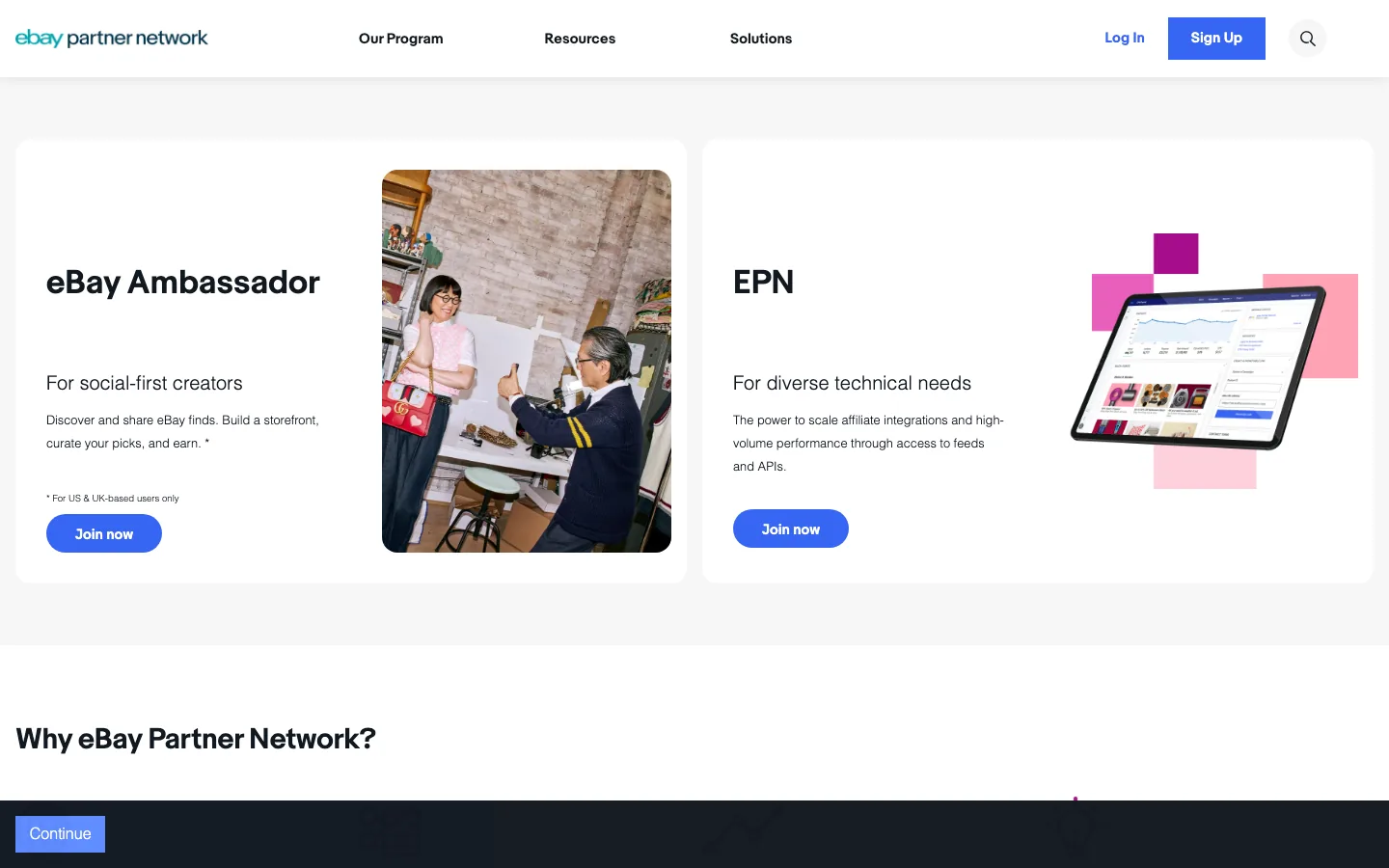 Official eBay Partner Network page screenshot used as public product evidence