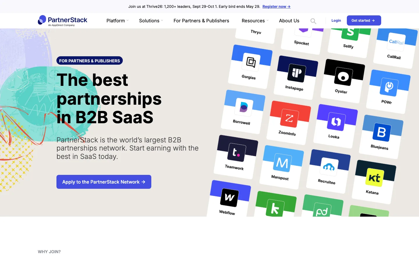 Official PartnerStack publishers page screenshot used as public product evidence