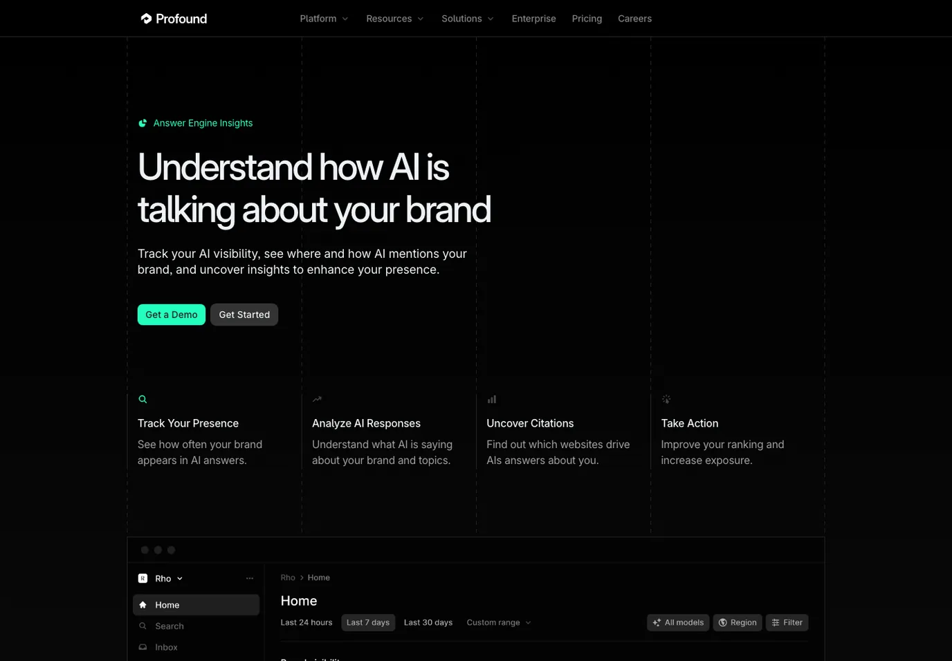 Profound answer engine insights public page screenshot