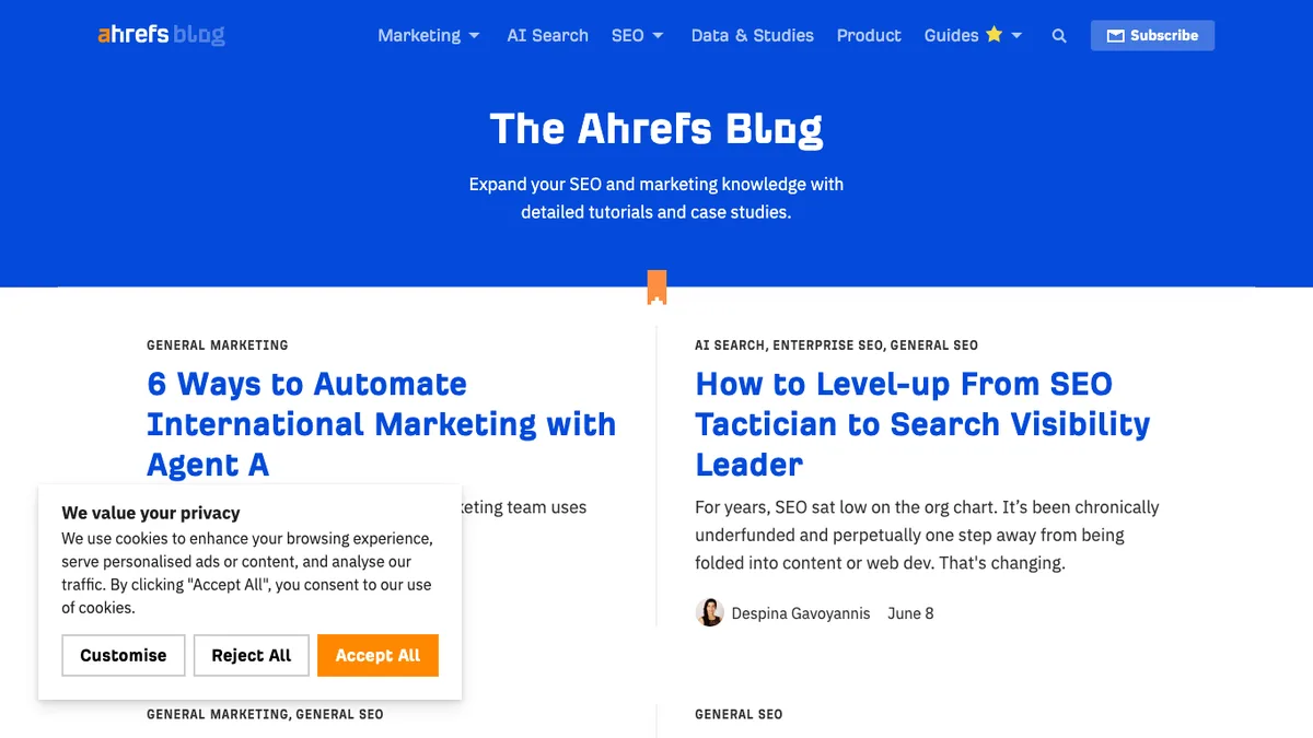 Ahrefs Blog public page screenshot