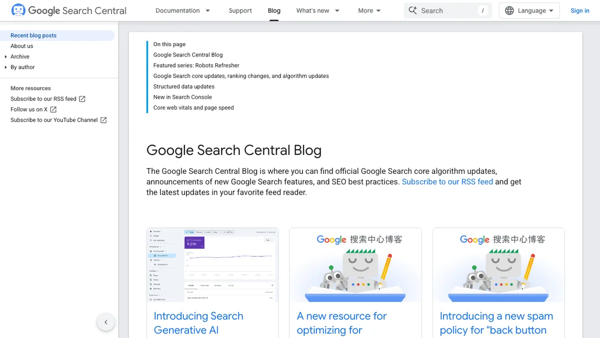 Official Google Search Central Blog public page screenshot