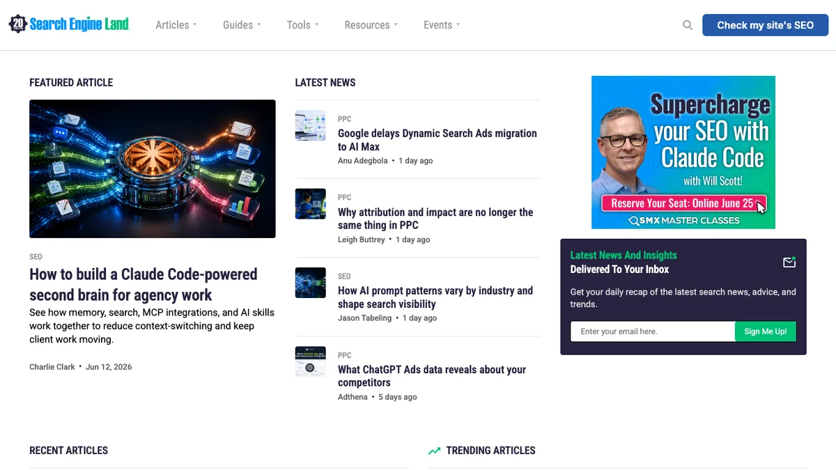 Search Engine Land public homepage screenshot