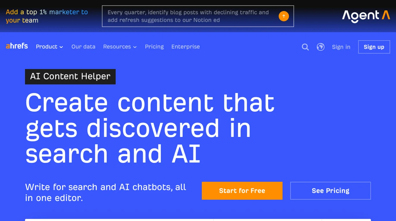 Ahrefs AI Content Helper public product page screenshot