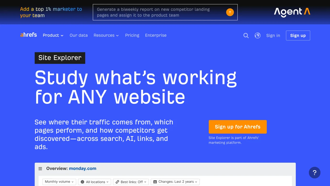 Ahrefs Site Explorer public page for competitor website research
