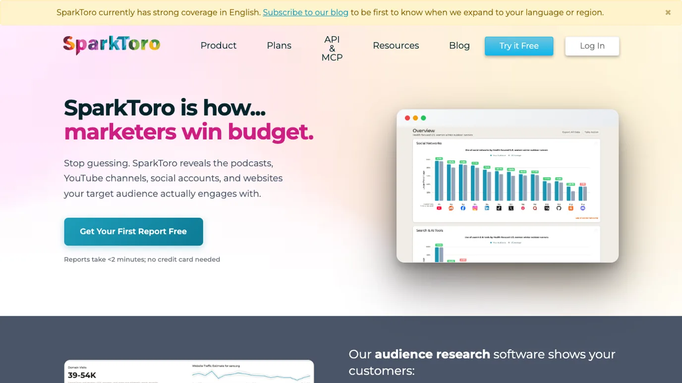 SparkToro official page for audience research and channel discovery