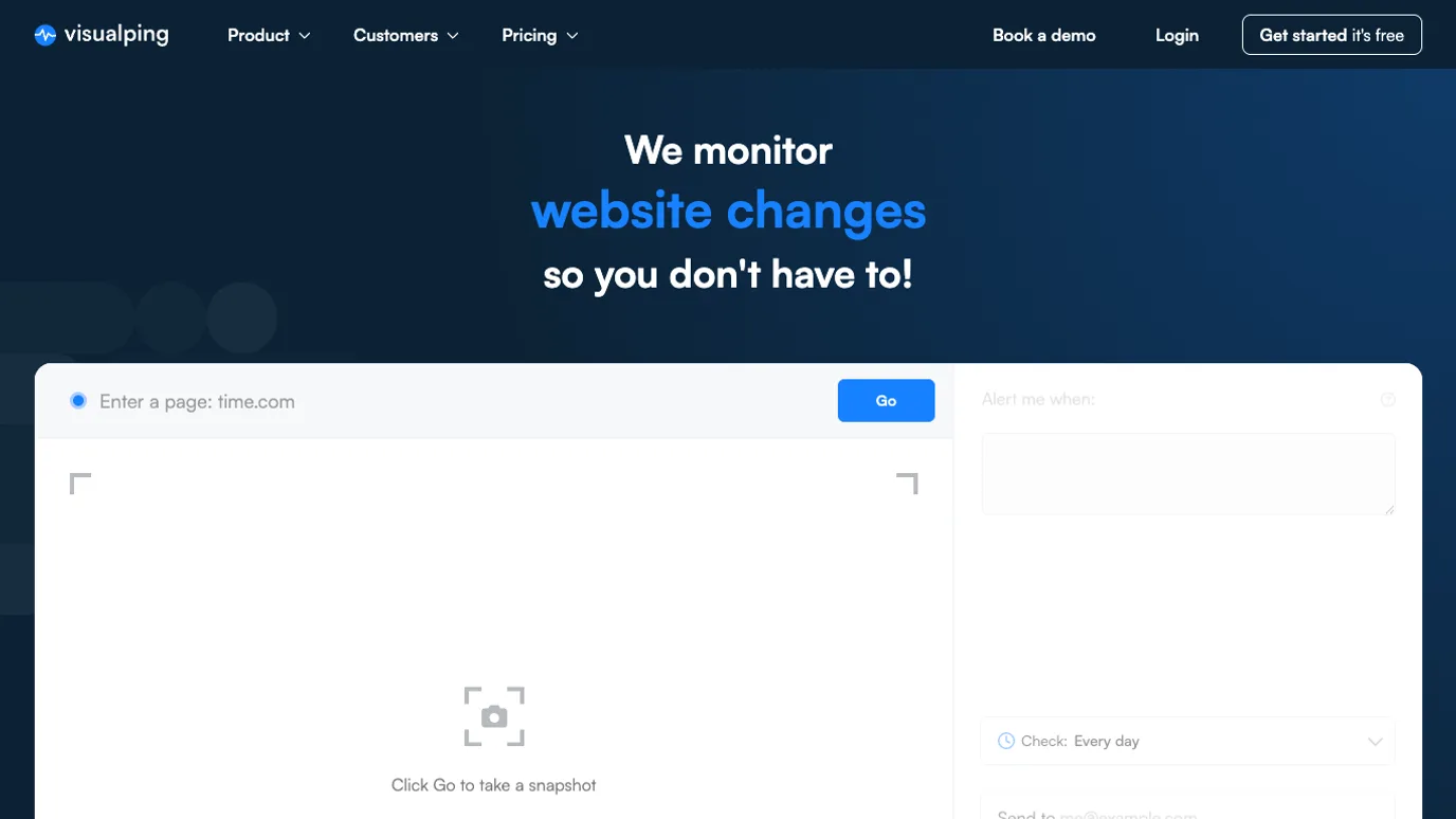 Visualping official page for website change monitoring