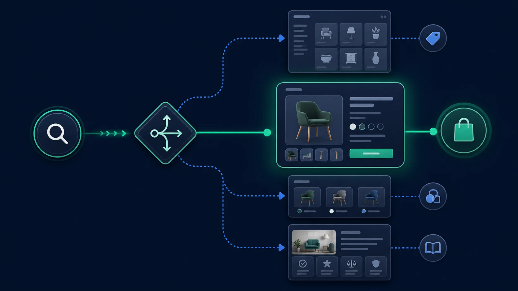 Search intent routing to the correct ecommerce category, product, variant, or guide page