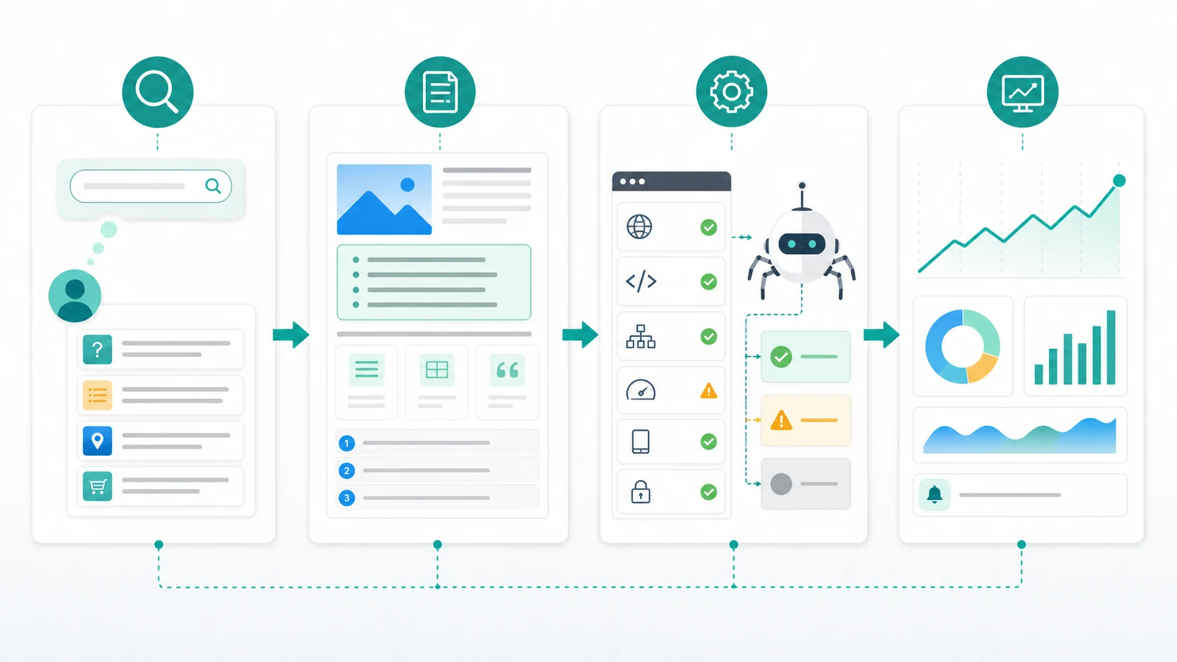 Featured snippet eligibility workflow from query intent to answer structure, technical checks, and monitoring