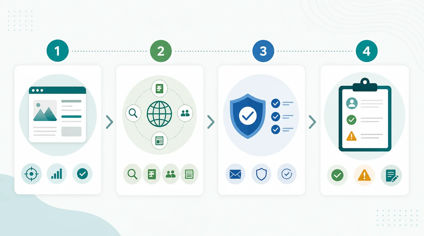 Four-step contact discovery workflow for SEO outreach