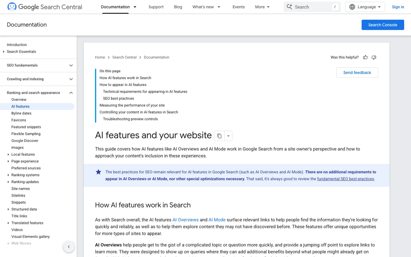 Google Search Central guidance for AI features and website eligibility