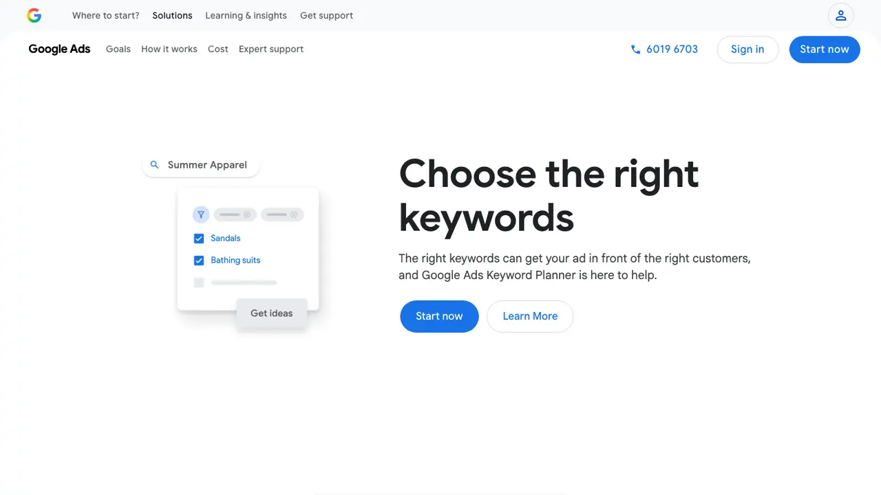 Google Keyword Planner public page screenshot