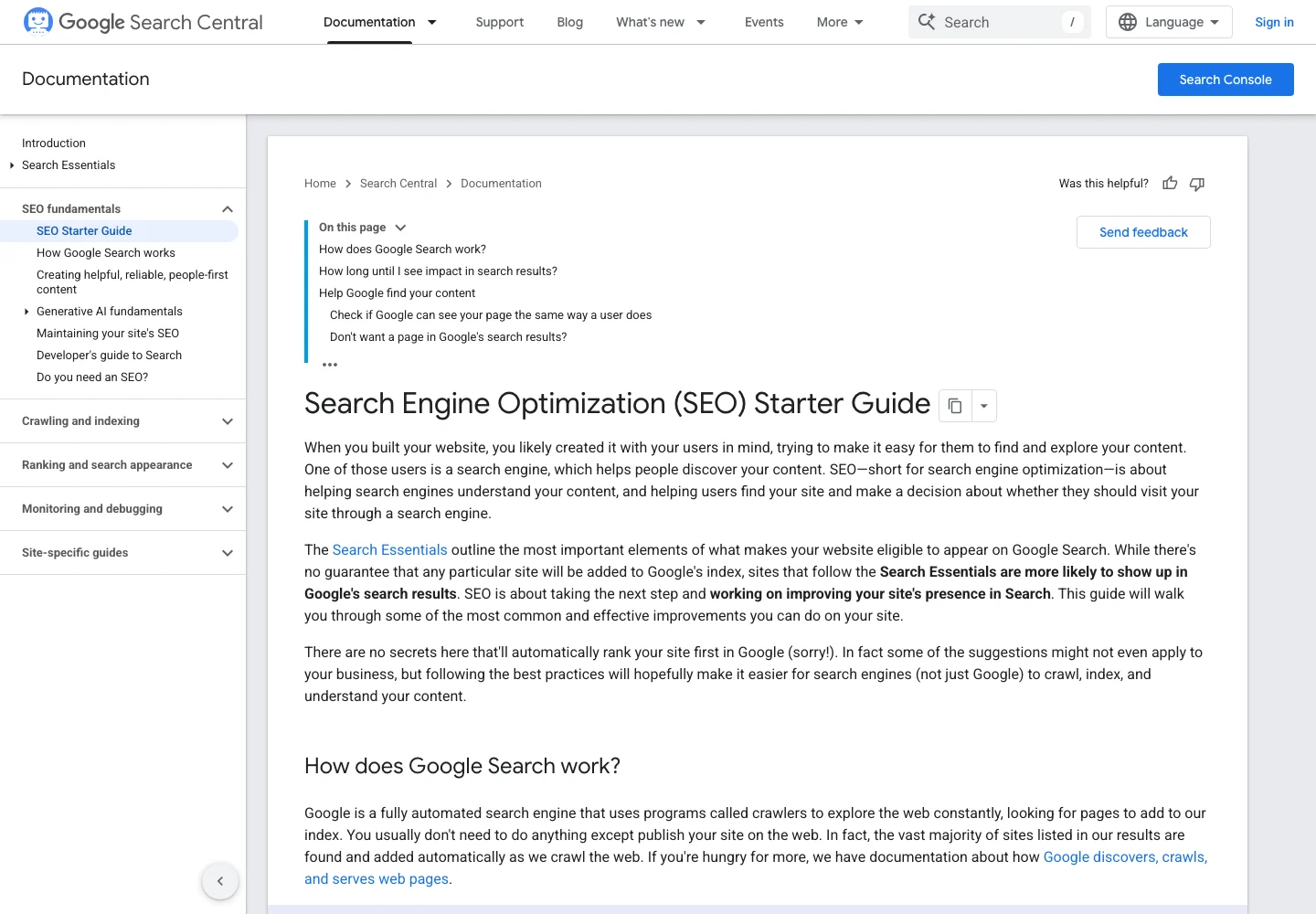 Official Google Search Central SEO Starter Guide page used as public source evidence