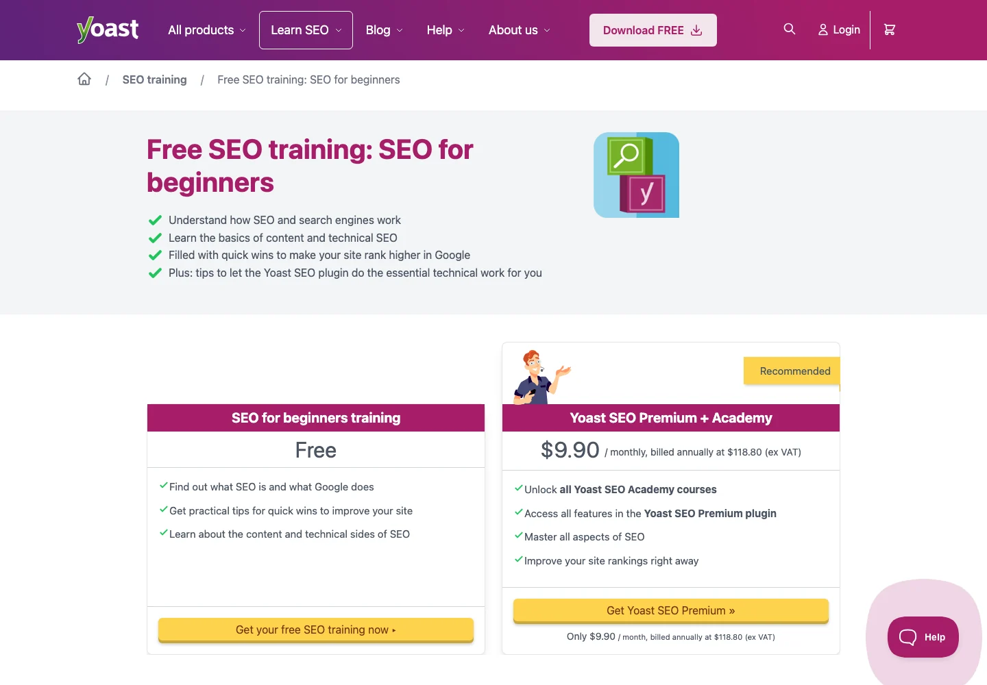 Official Yoast SEO for beginners training page used as public source evidence