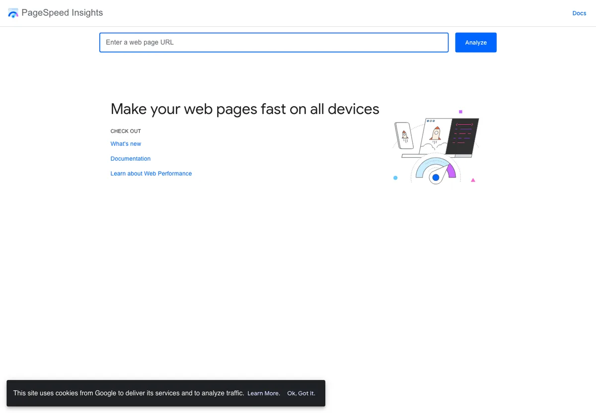 Google PageSpeed Insights public page for analyzing web page performance