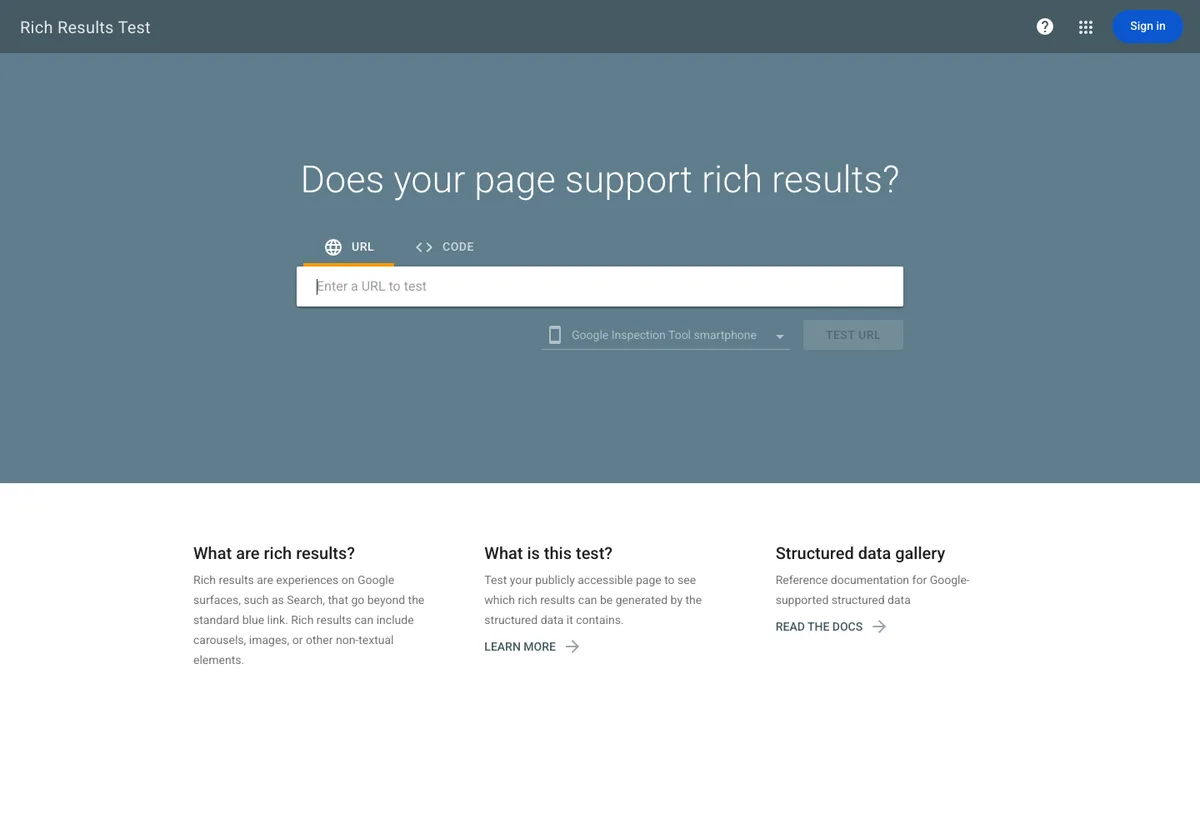 Google Rich Results Test public page for checking rich-result support