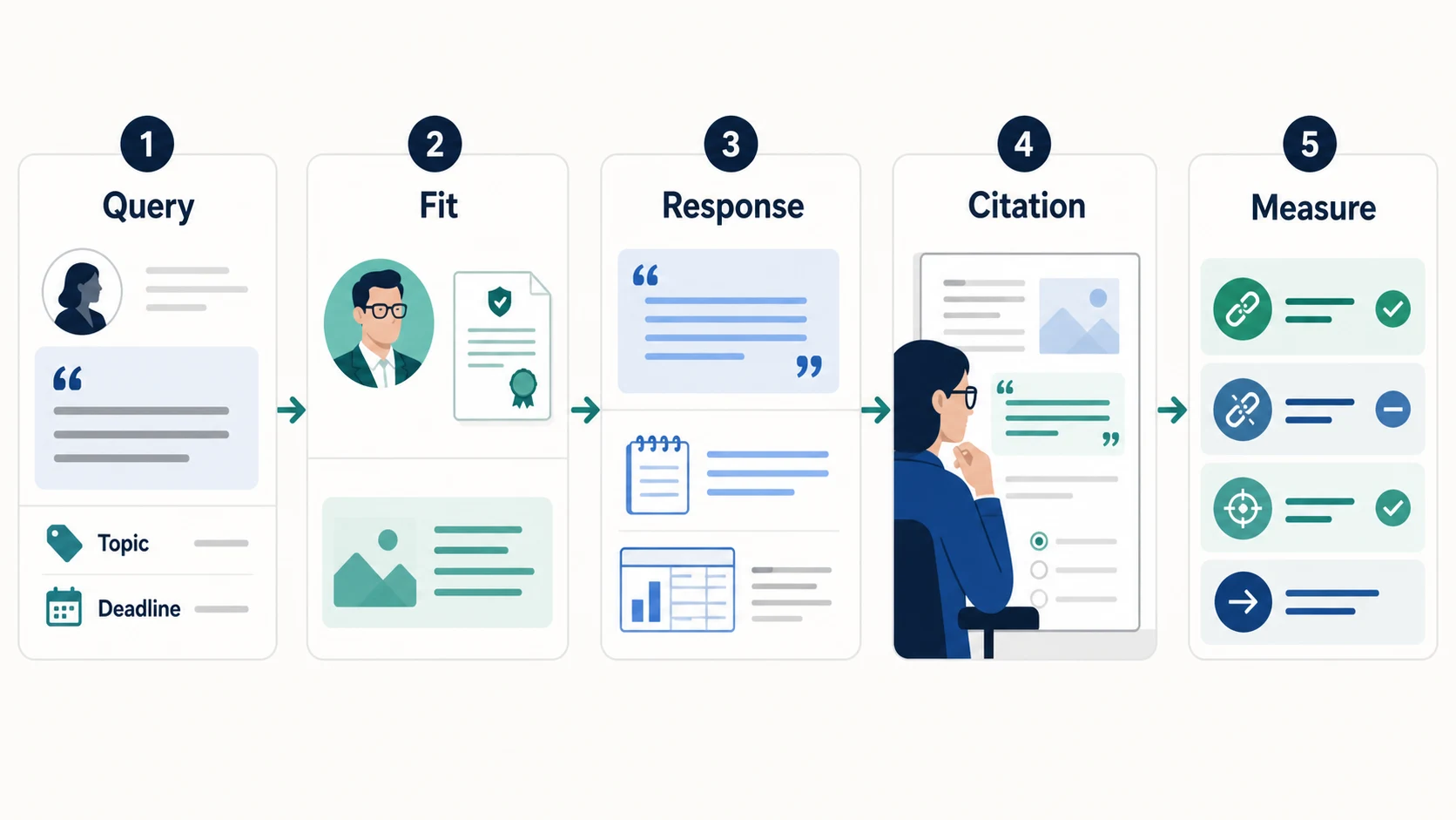 HARO workflow from query qualification through expert response, citation, and measurement