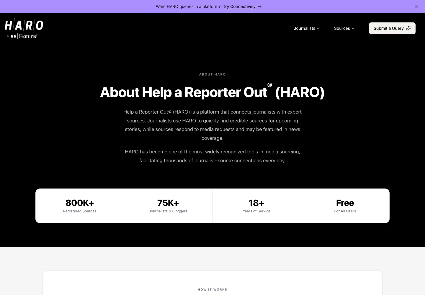 Official HARO page describing the journalist and expert-source platform
