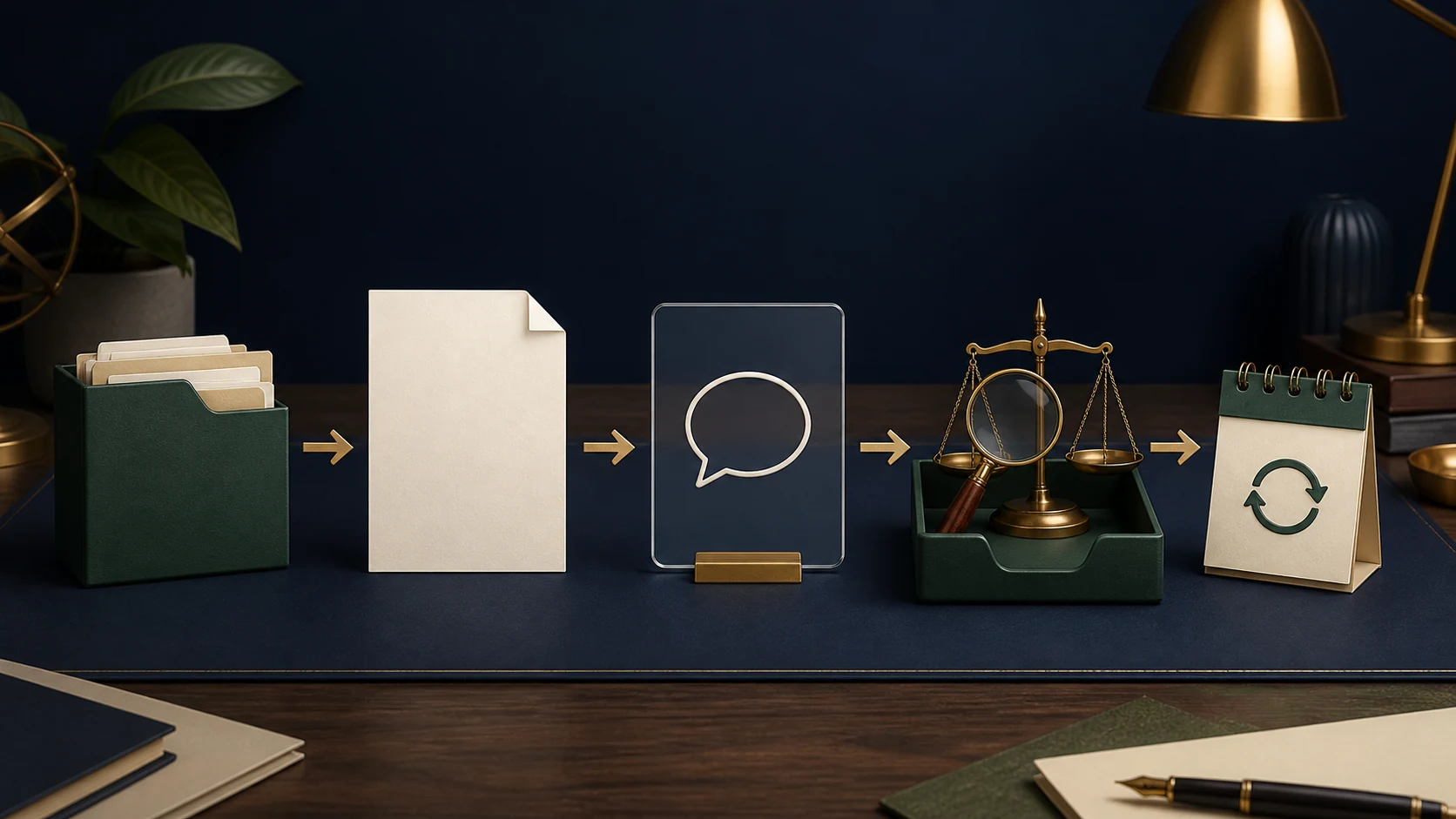 Neutral review workflow from evidence folder to blank draft, disclosed discussion, independent review, and ongoing maintenance