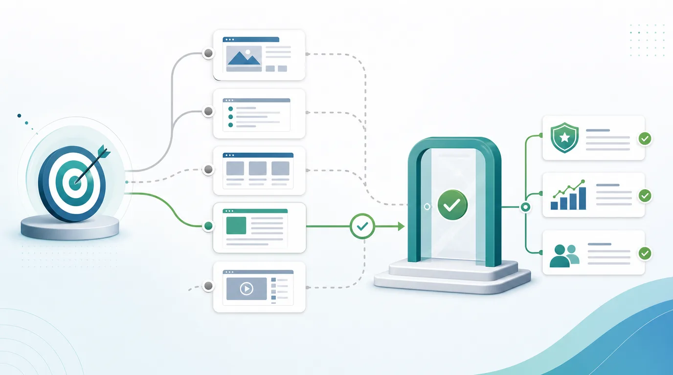 Page type gate for choosing the right asset before ranking for a keyword
