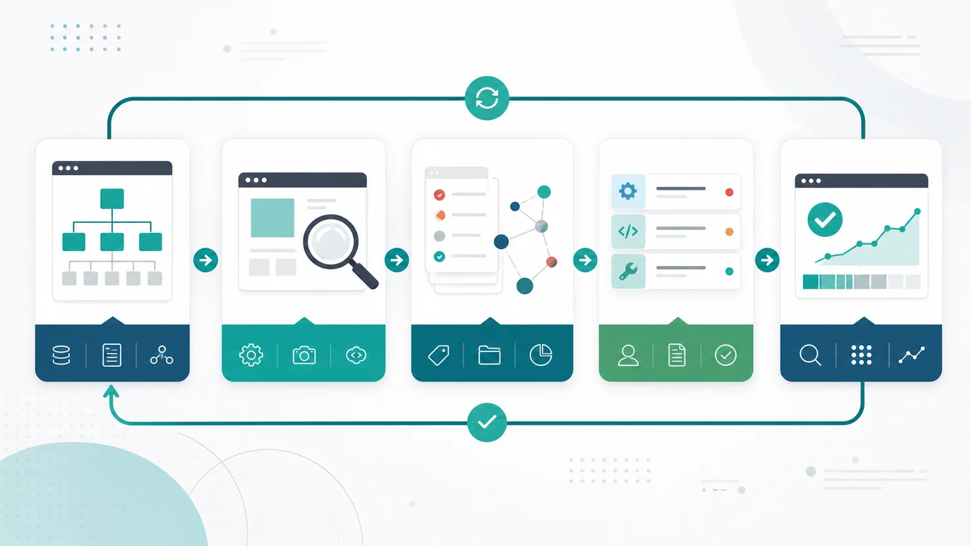 JavaScript SEO validation loop from baseline crawl to rendered inspection, fix queue, and recrawl confirmation