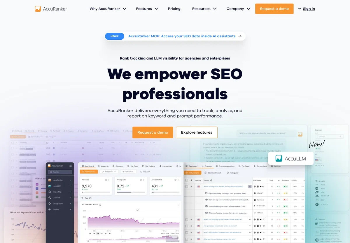 AccuRanker official homepage screenshot for rank tracking software