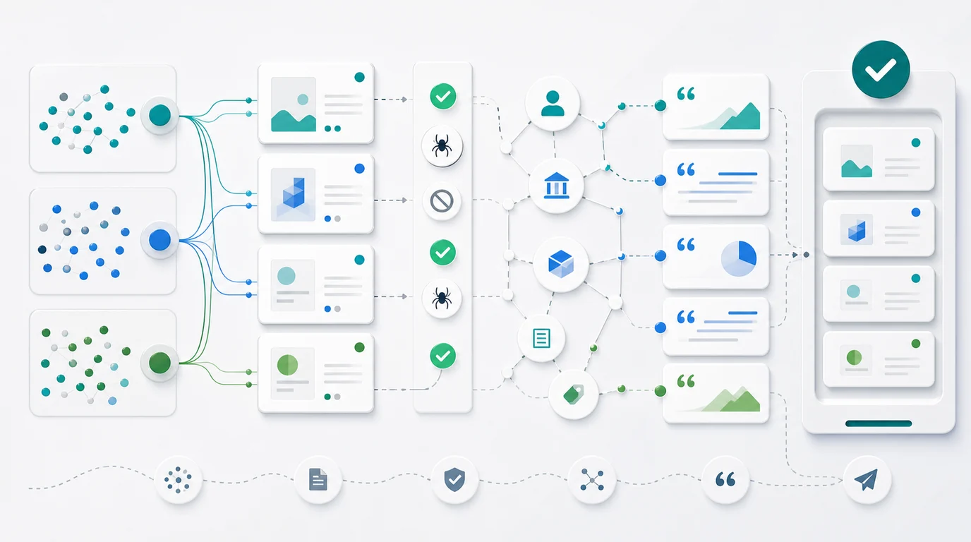 LLM optimization source readiness workflow from query clusters to crawl checks, source pages, citation evidence, and action queue