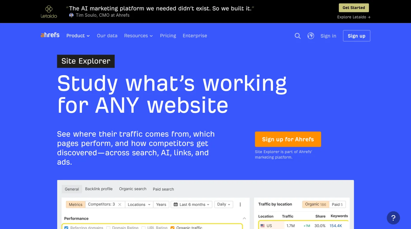 Official Ahrefs Site Explorer public product page