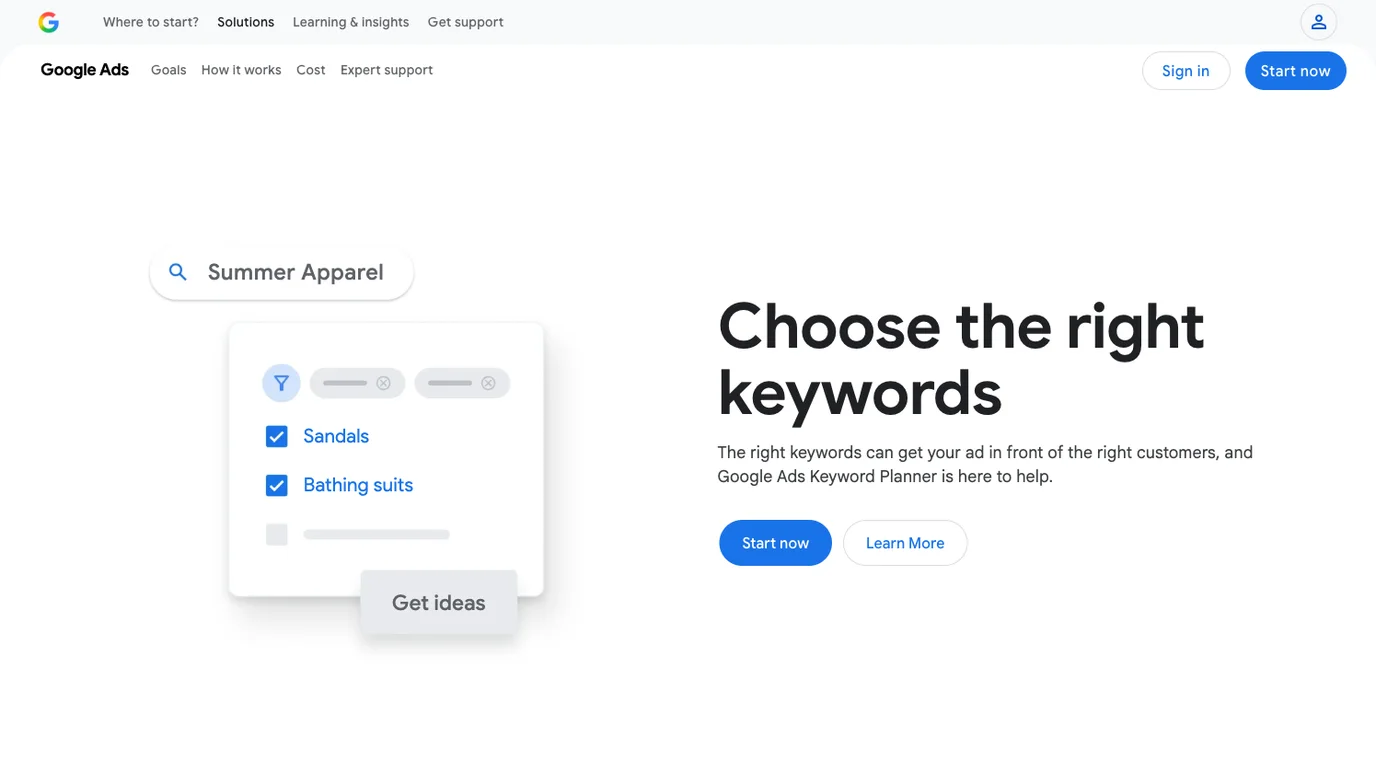 Official Google Keyword Planner public page