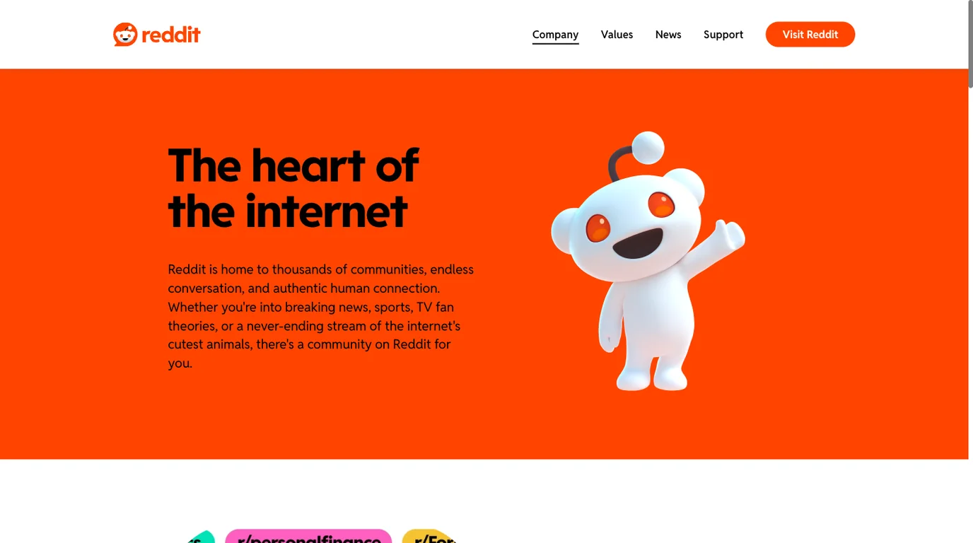Official Reddit company page describing its community platform