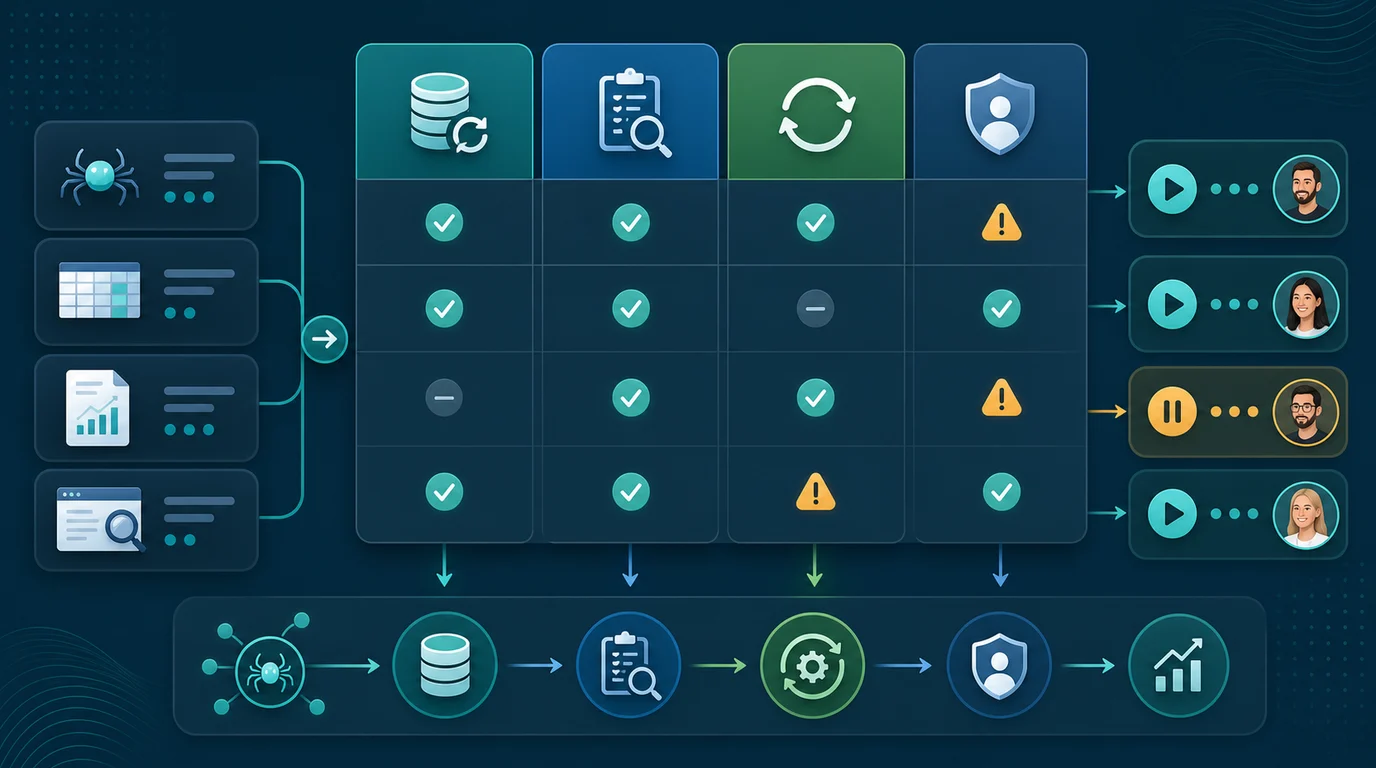 Marketing tools stack map grouped by detect, decide, and ship workflows