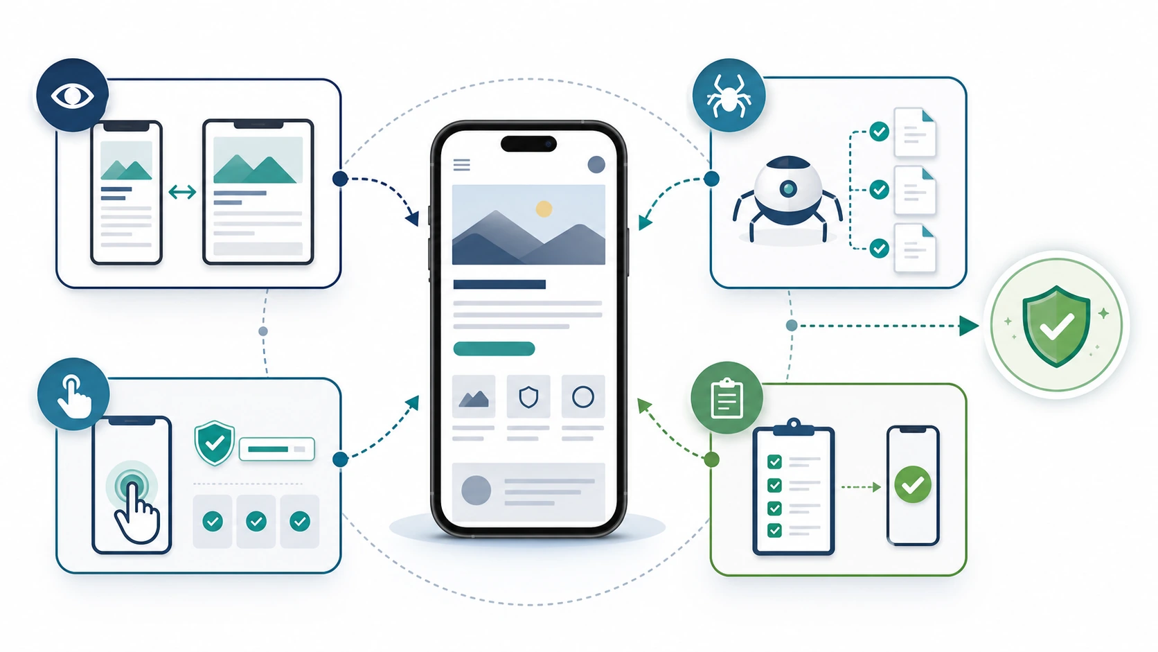 Mobile SEO signal map connecting rendered content, indexability, usability, and release validation