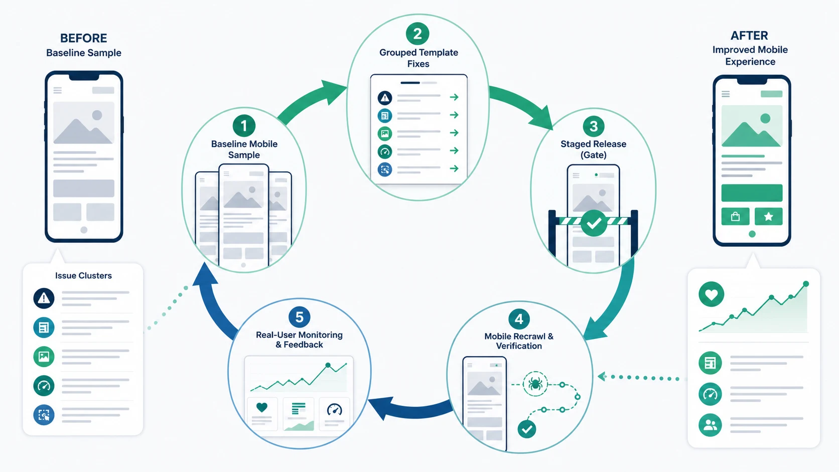 Mobile usability validation loop from baseline sample to recrawl and field monitoring