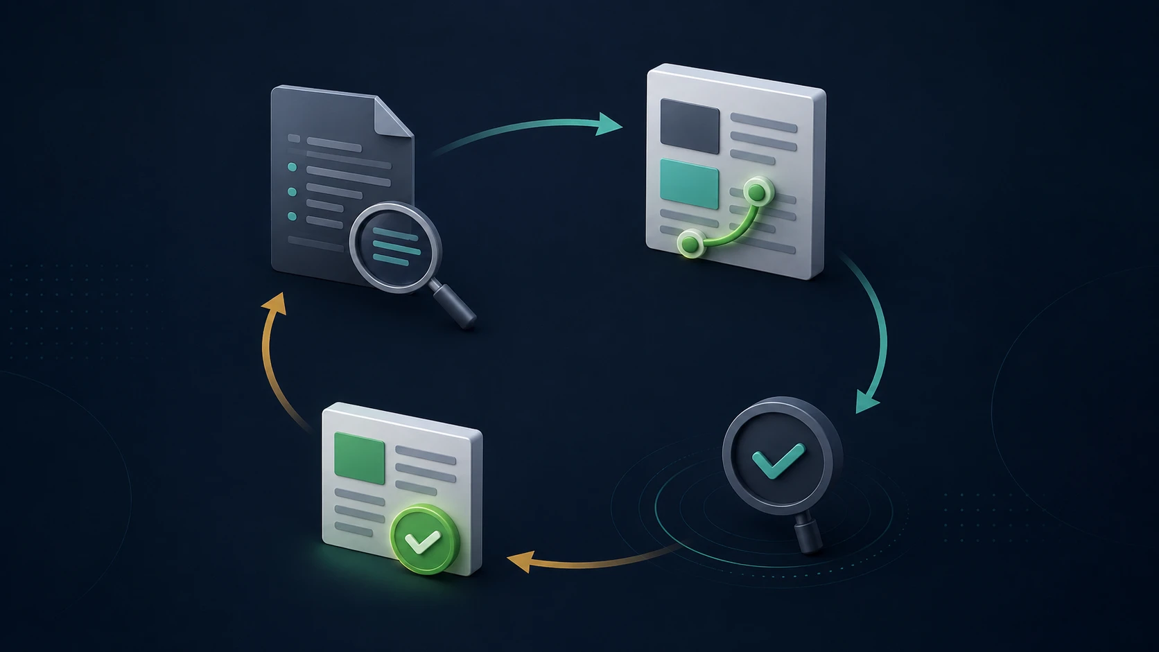 Technical SEO validation loop from crawl evidence through a repaired internal path, recrawl, and confirmed healthy destination