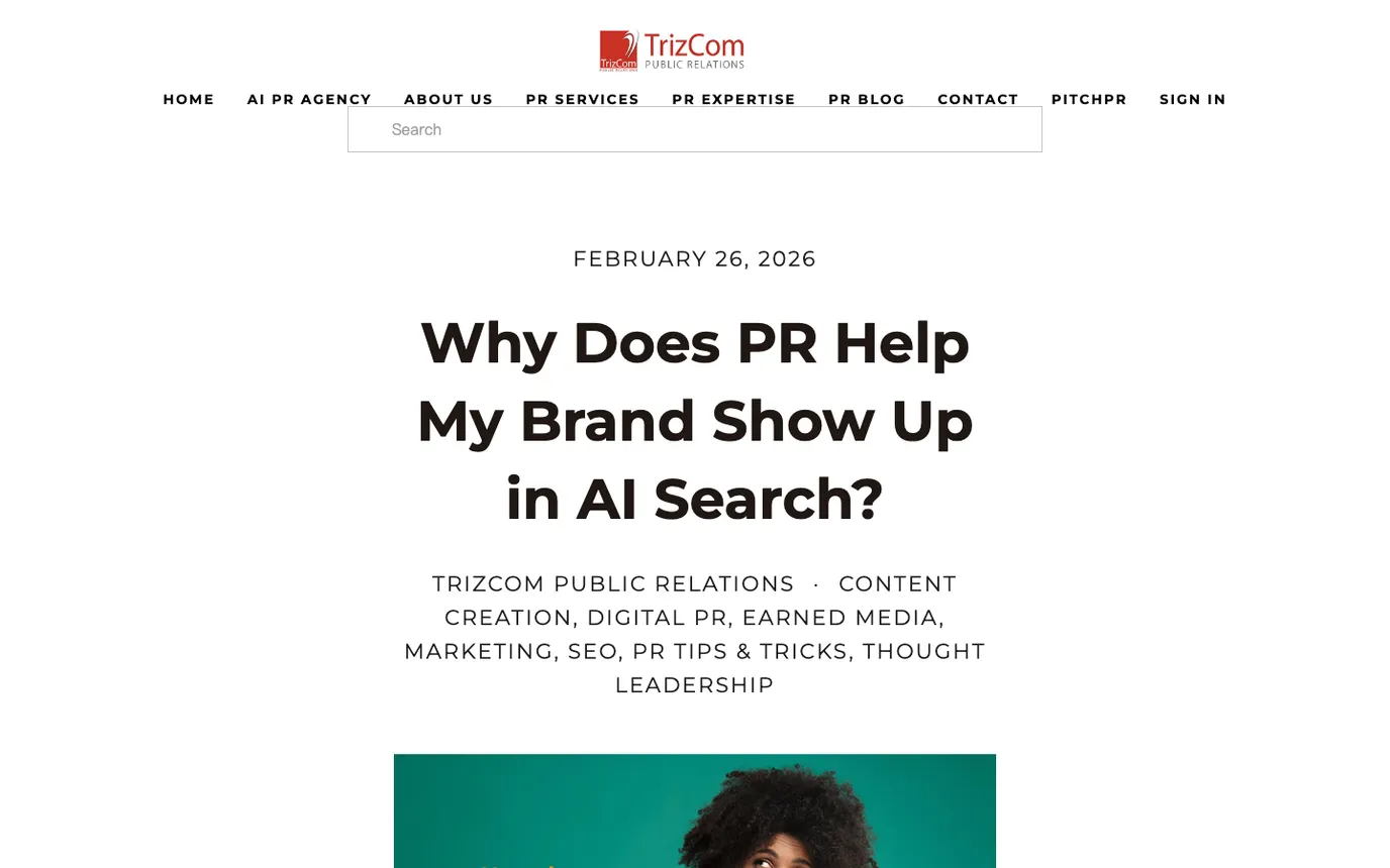 Public TrizCom article about PR helping brands show up in AI search