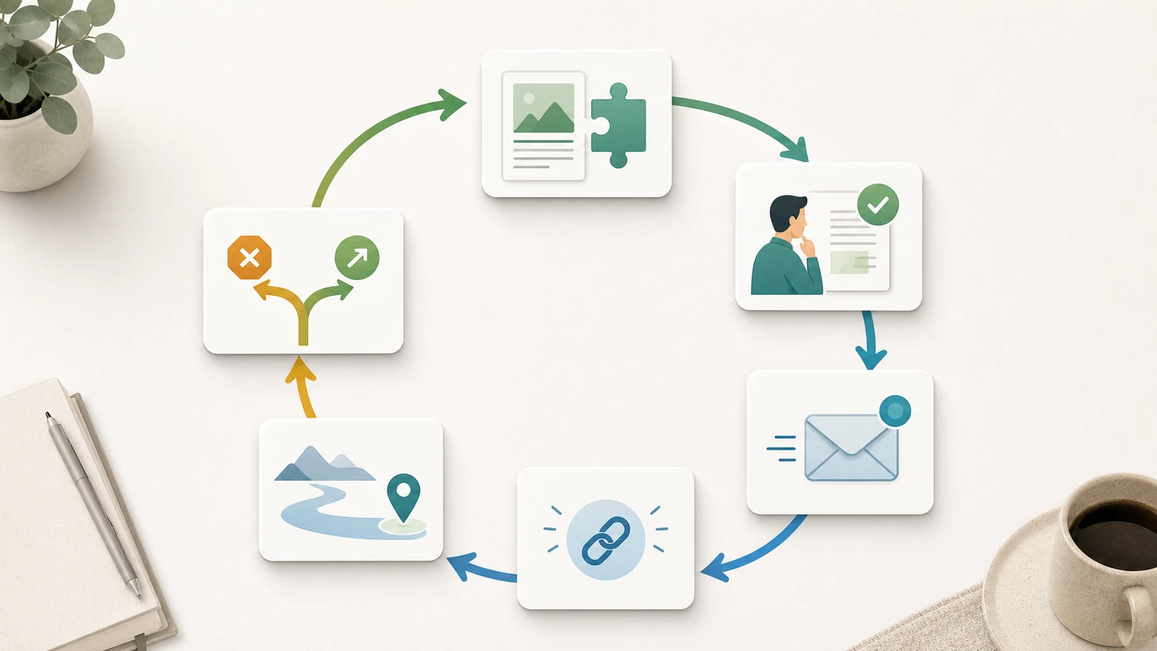 Resource page outreach validation loop from asset-page fit through editorial pitch, earned citation, and outcome review
