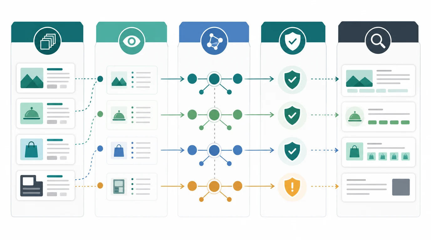 Rich snippets eligibility map from page type and visible facts to structured data, validation, and search appearance