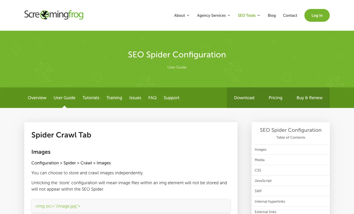 Official Screaming Frog configuration page used as public product documentation evidence
