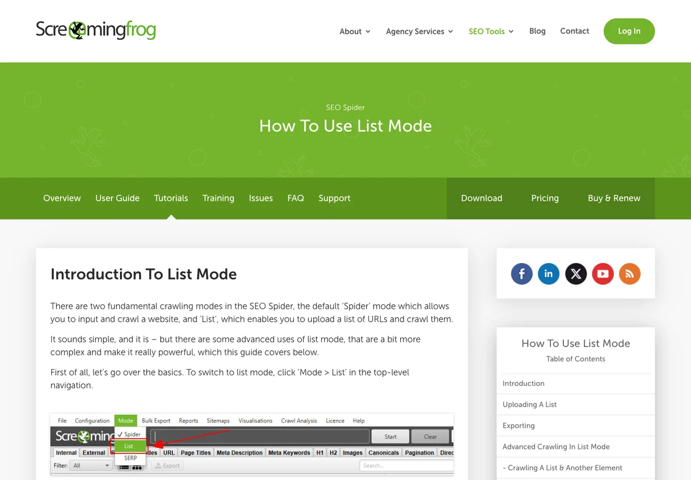Official Screaming Frog List Mode tutorial page used as public workflow evidence