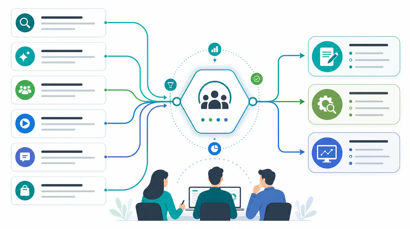 Search everywhere optimization routing map from discovery surfaces to content, crawl, and monitoring actions